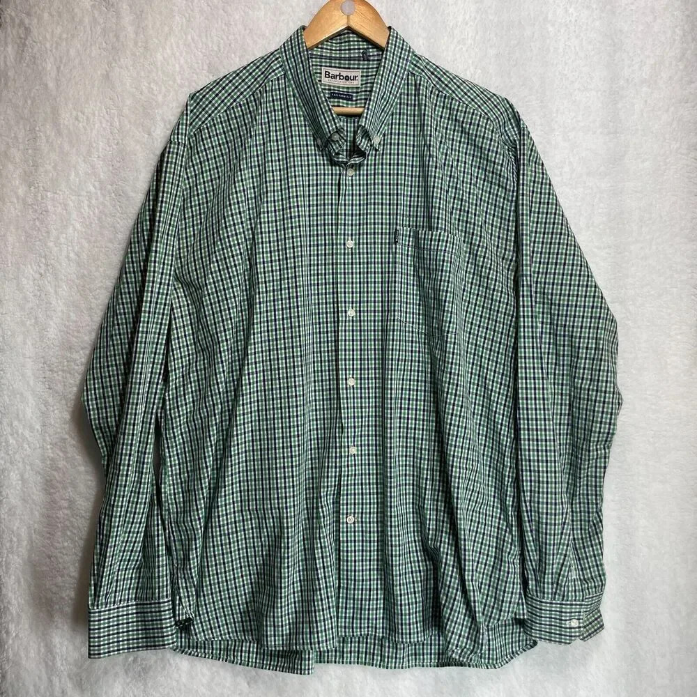 Barbour Alston Men’s Tailored‎ Fit Button Down Shirt XXL Green Check Long Sleeve